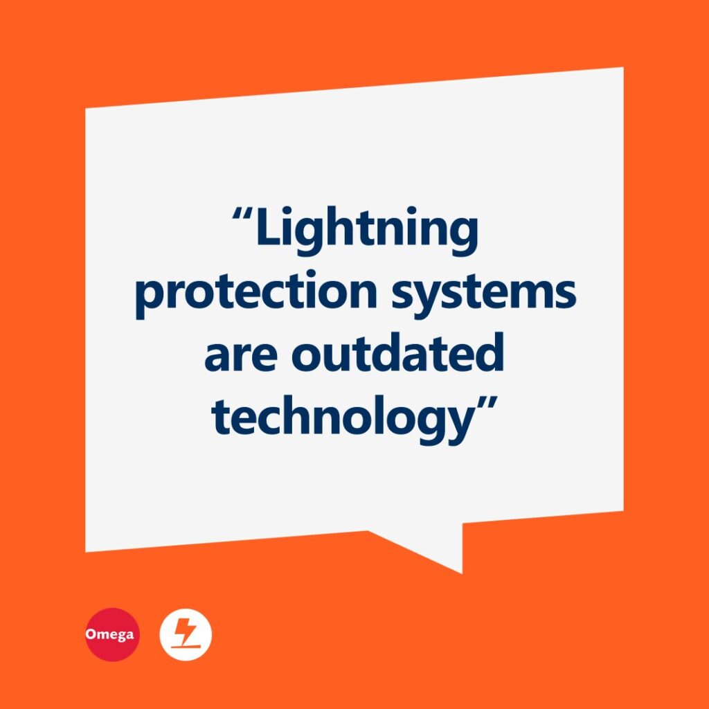 "Lightning protection systems are outdated technology" written in a speech bubble