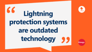 Speech bubble containing the words Lightning protection systems are outdated technology