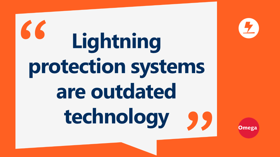 Speech bubble containing the words Lightning protection systems are outdated technology